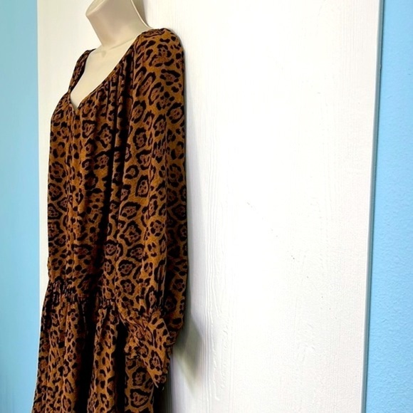 H&M - Brown & Black Cheetah Print Long Sleeve Tunic Tiered Dress Size Medium - Picture 5 of 11